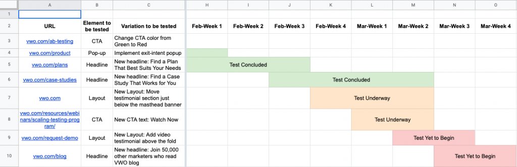 An Example Of A Testing Plan Calendar Template
