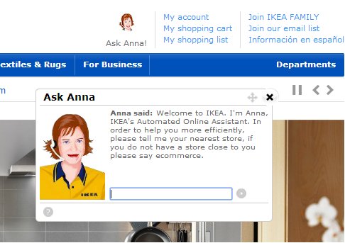 IKEA has a live chat feature on the homepage Live chat