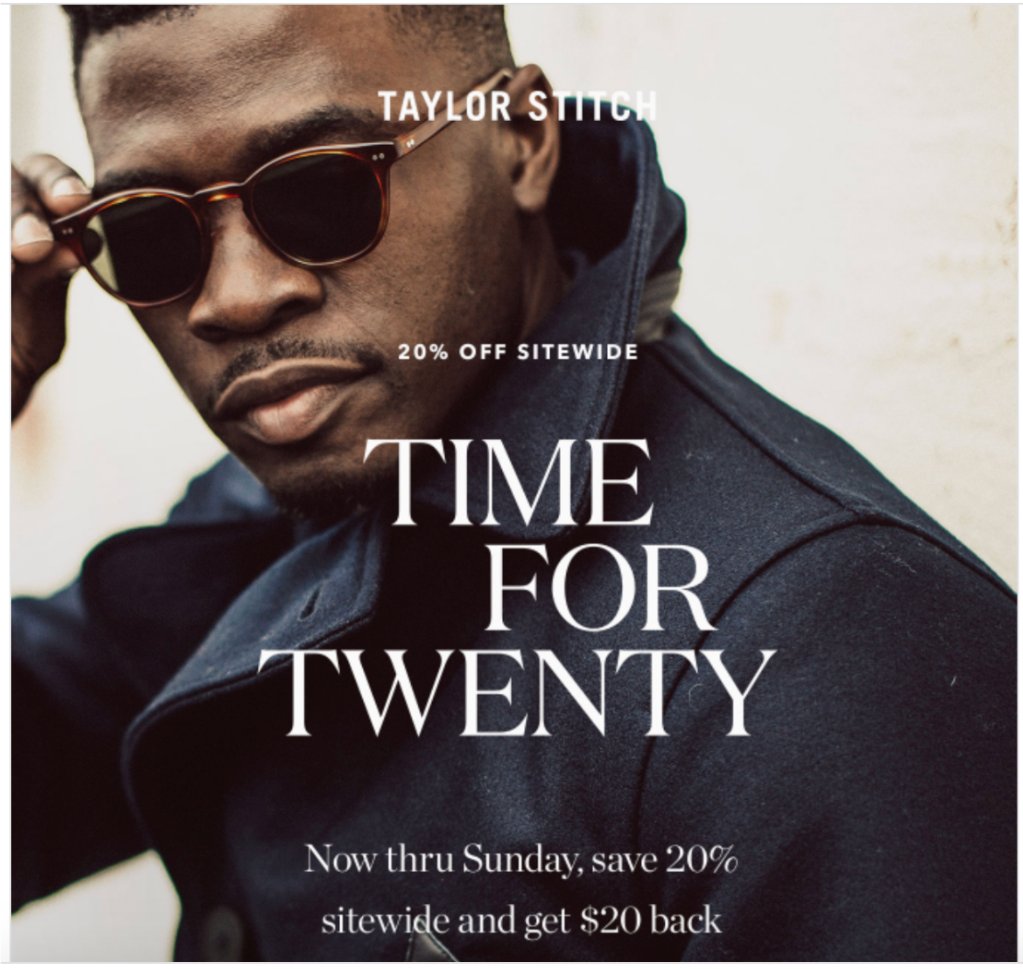 Example of an announcement (Taylor Stitch)