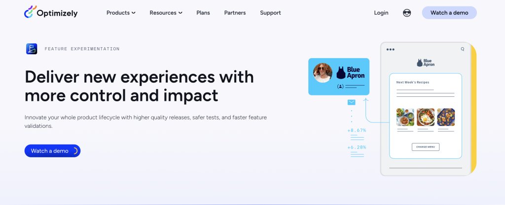 Landing page of Optimizely