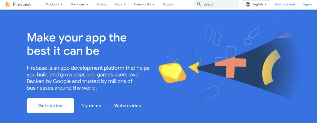 Landing page of Firebase
