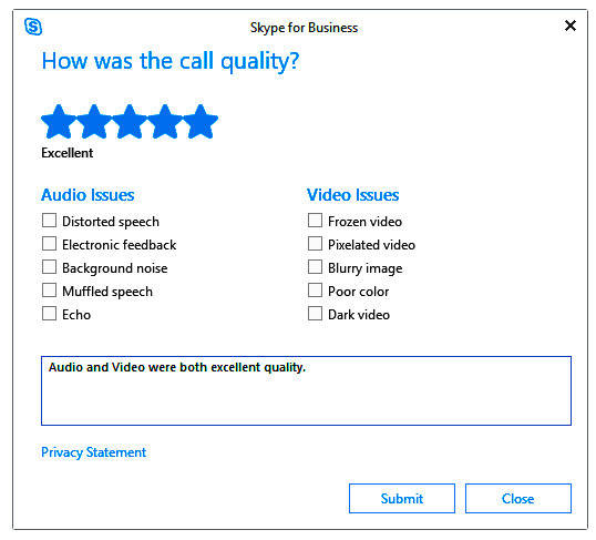 snapshot of the customer survey feedback from Skype